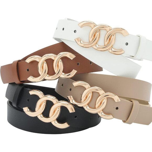 Women Belt for Jeans Dress Cinch Waist Belt for Ladies Faux Leather Belt with Go - Picture 6 of 6